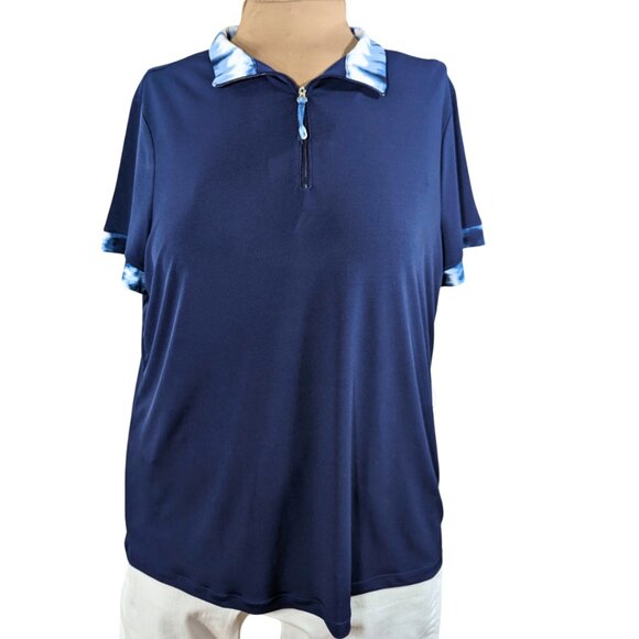 Chico's Tops - Chico's 3 XL Navy Blue Short Sleeve 1/4 Zip Lightweight Polo w/Tie Dye NWT